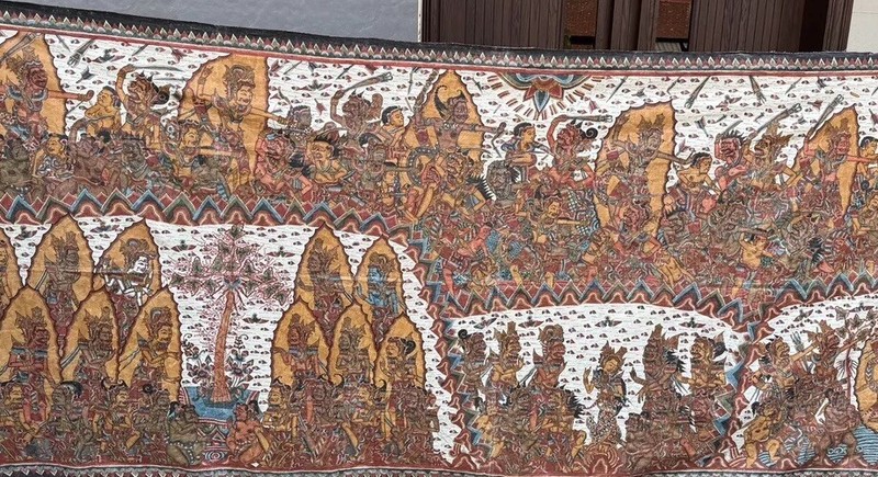 Indonesia Balinese Kamasan Textile Painting Religious Myths Fighting 120 X 295Cm gallery