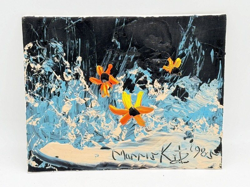 Morris Katz Signed Original Oil Painting Of 3 Orange Flowers Size 8″ x 10″