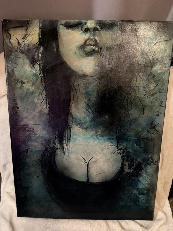 Original Signed OOAK Abstract Modern Woman Portrait Painting on Canvas, Unframed