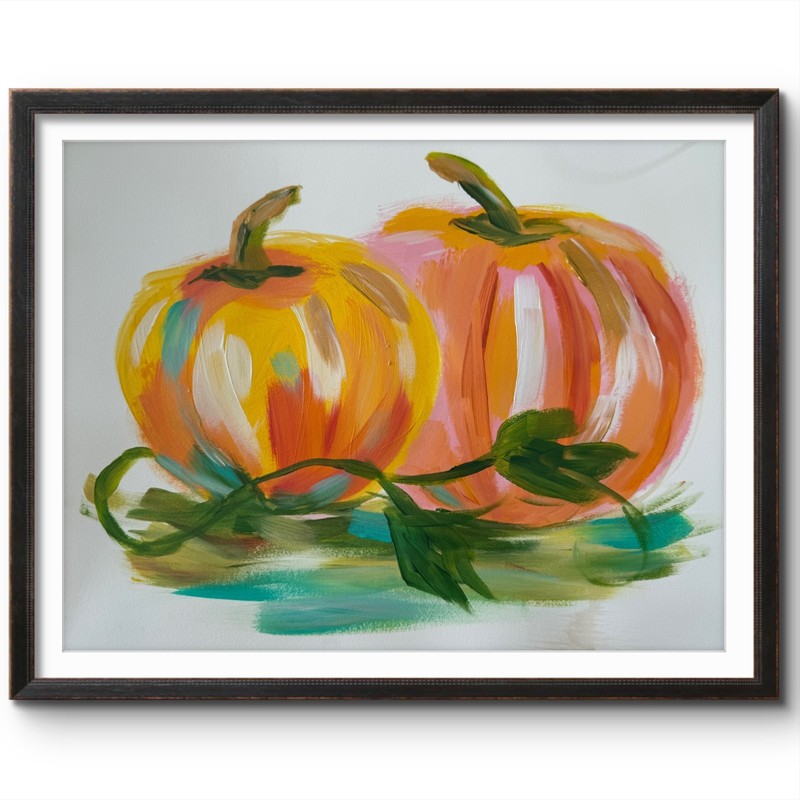 ORANGE FALL PUMPKINS WITH GOLD 11×14 Original Art #104 PAPER Fine Art