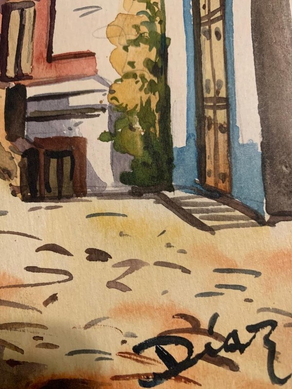 Vintage Mexican Landscape Painting Church Of Santa Priscilla Taxco Diaz gallery