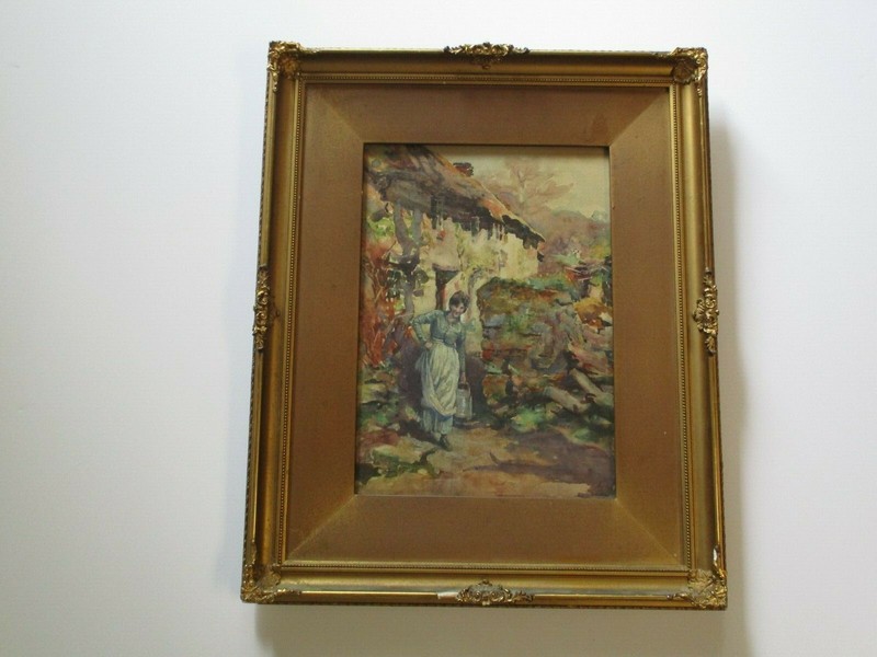 ALEXANDER BOWER ANTIQUE 19TH CENTURY PRETTY WOMAN PORTRAIT VILLAGE COTTAGE 1890