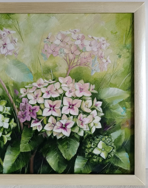 Hydrangea Garden Oil Painting on Canvas Floral Artwork 13x15 in gallery