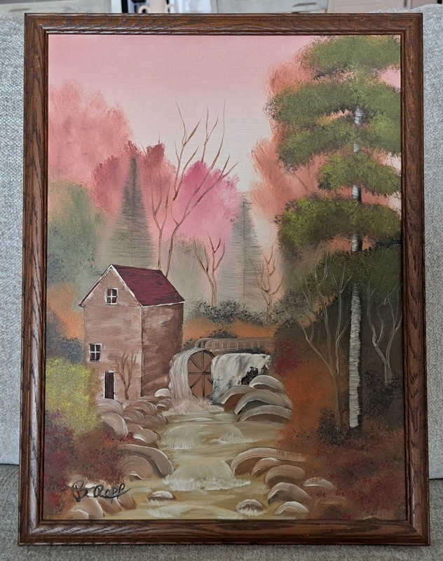 B Rapp Multicolor Traditional Cottage By A Stream Framed Canvas Painting