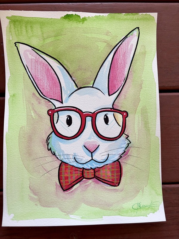Original Easter Bunny Glasses 3 Painting By Alannah Dyer- Acrylic 9x12 in Rabbit gallery