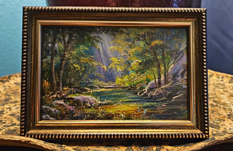 Framed Landscape Oil Painting Forest River Trees 2026 C Kaburkin Ukraine