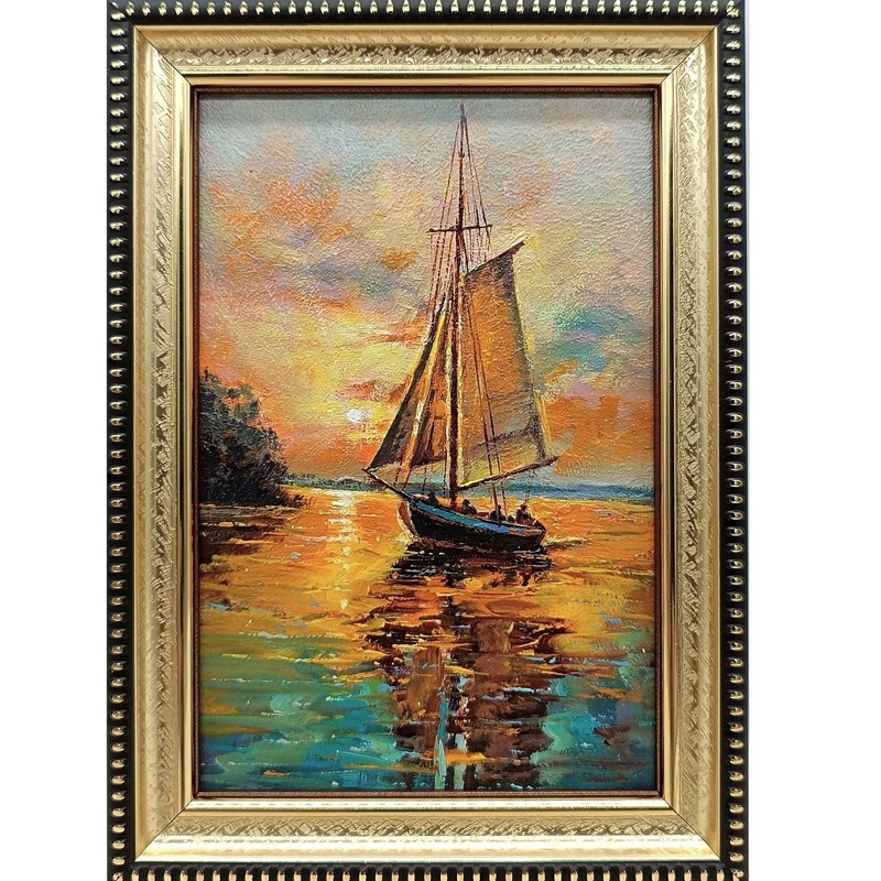 Original Seascape Oil Painting Sailboat Realism Signed Framed Artwork 6×4