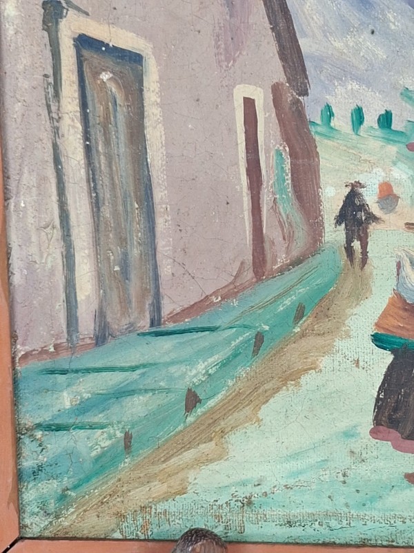 VTG Peruvian Street Scene Oil on Canvas 8.75" x 11.5" Framed Unsigned Folk Art gallery