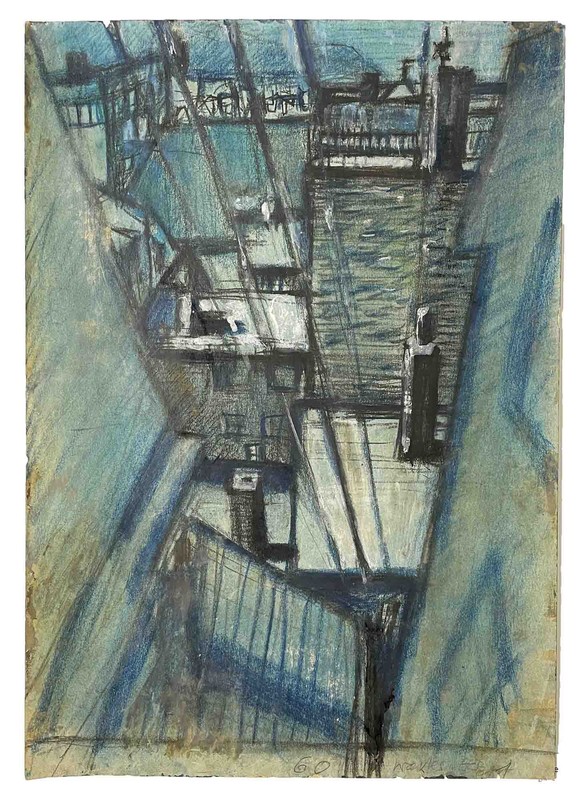 Walter Hertzsch – View from the Roof – Mixed Media on Paper – 1960