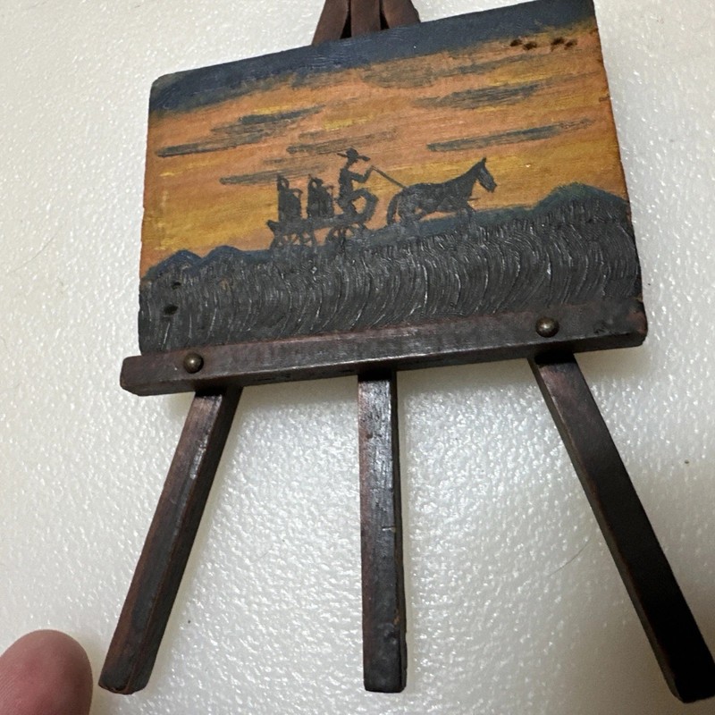Miniature Japanese Folk Art Painting, Horse With Cart, With Easel gallery