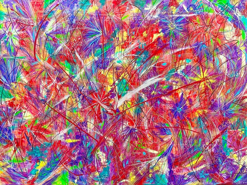 Flower Explosion – Original Abstract Acrylic Painting 40×30 by Rose Cook