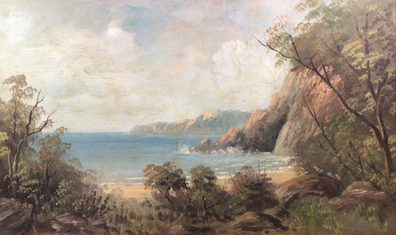 Australian 1880s Framed Coastal Scene Framed Large Oil Painting Unsigned gallery