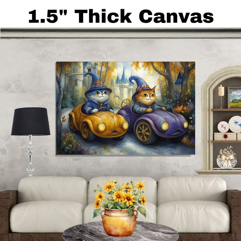 Whimsical Rabbits In Vintage Car Art Flat Rolled, Framed or Wrapped Canvas gallery