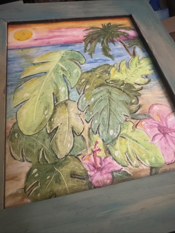 Shortiez Ink Hand Drawn Oil Pastel Framed Beach Decor 11 X 14 Wood Glass gallery