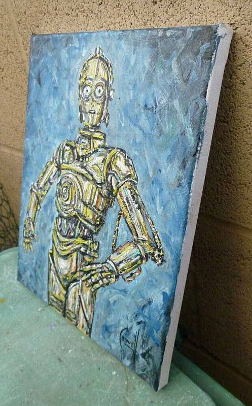 ANDROID C-3PO star wars ROBOT ICON 8x10 Painting original canvas signed CROWELL gallery