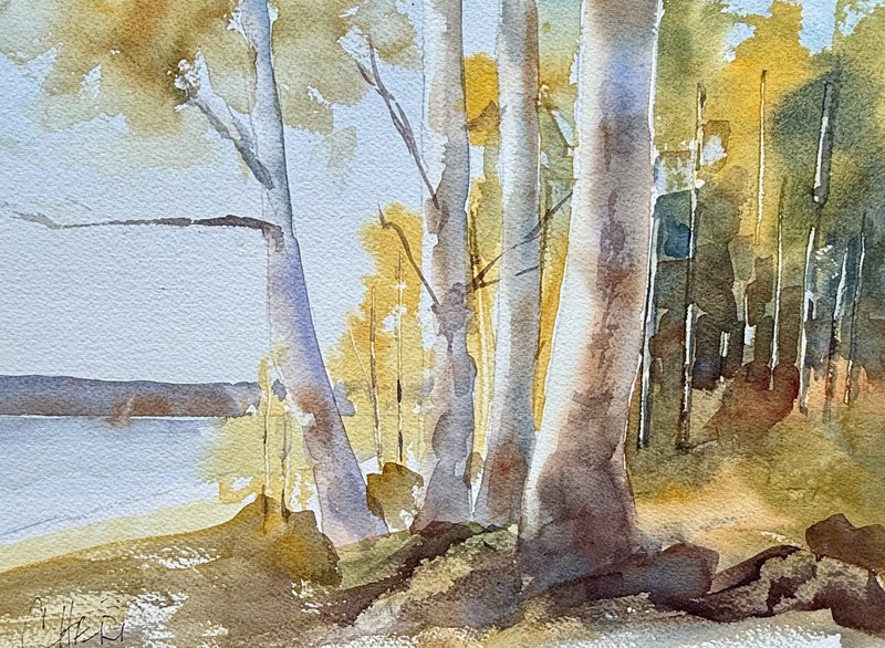 Original Signed Watercolor Painting Fall Scene
