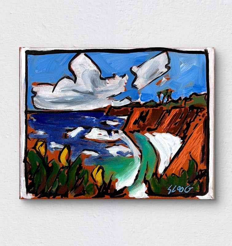 SLOOG Original Art Bold Color Modern Abstract Landscape Art 8×10 Golden Coast