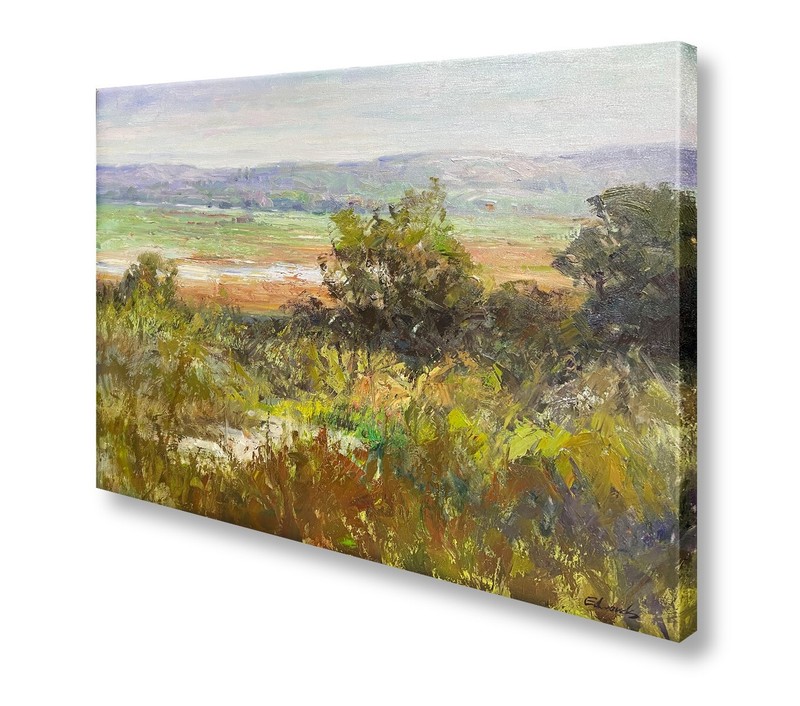 Hungryartist – Trees & plain landscape modern oil painting on canvas 20×24