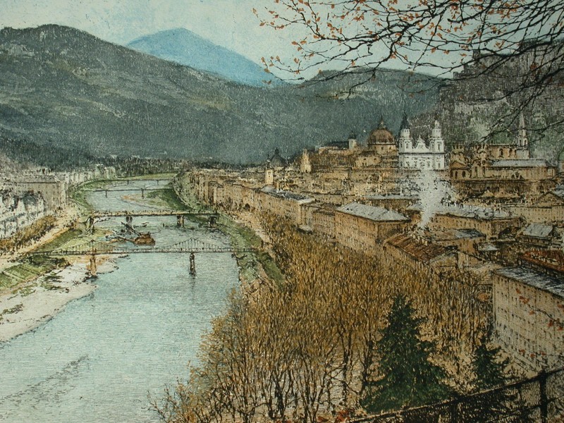 Luigi Kasimir (1881-1962) panoramic view over Salzburg. gallery