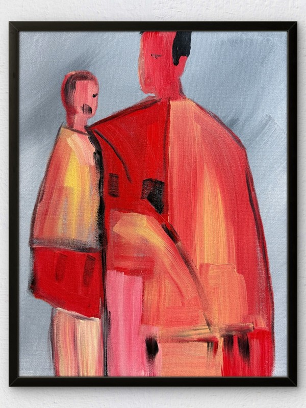 Original Hand Painted 11×14 Acrylic Signed Canvas Home Wall Art Father & Son in