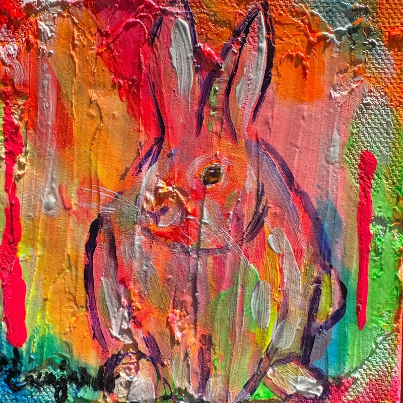 Guajardo Original Art: Daisy Bunny 4X4 Canvas Signed Home Decor