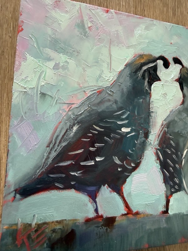 California Quail Bird decor Original Painting On Wood Canvas 6 X 6 In Valentine gallery