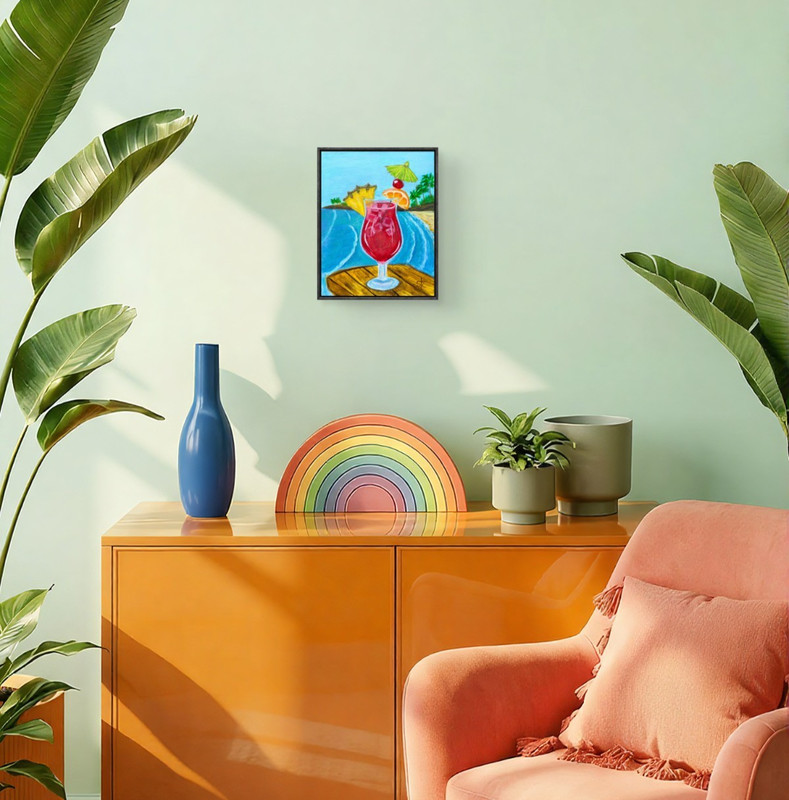 Original Contemporary 8x10 Cocktail Acrylic Painting Canvas Signed Bold Wall Art gallery
