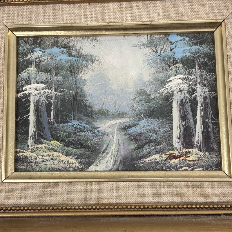 Vintage Oil Painting Tomil 11"x9" Ornate Frame Woods Landscape Trees Path gallery