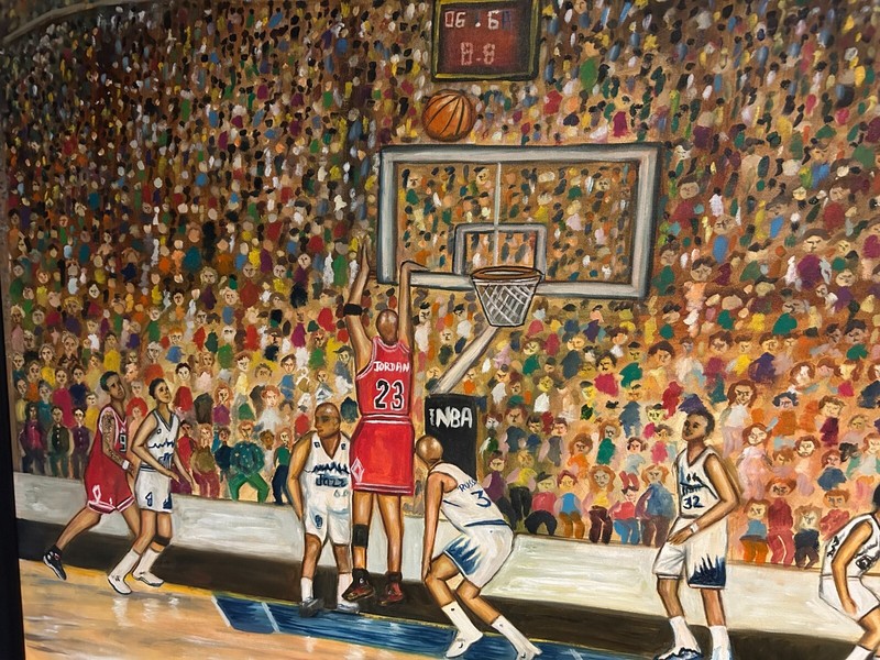 Michael Jordan ORIGINAL Oil Panting "MJs Final Shot" 1998 NBA Finals SIGNED! gallery