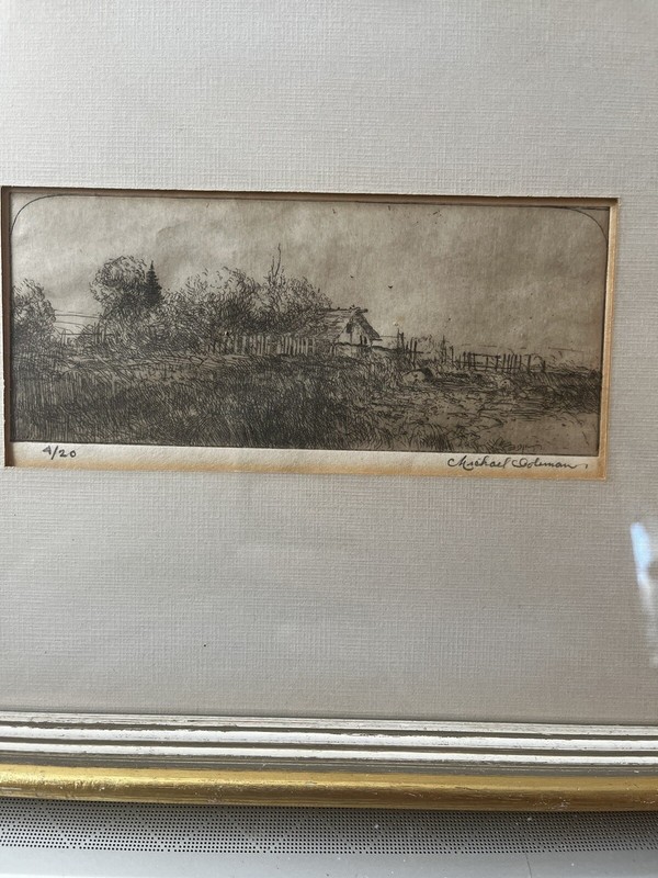 Michael Coleman Art Western Etching 6×3 Framed 12×9 Vintage