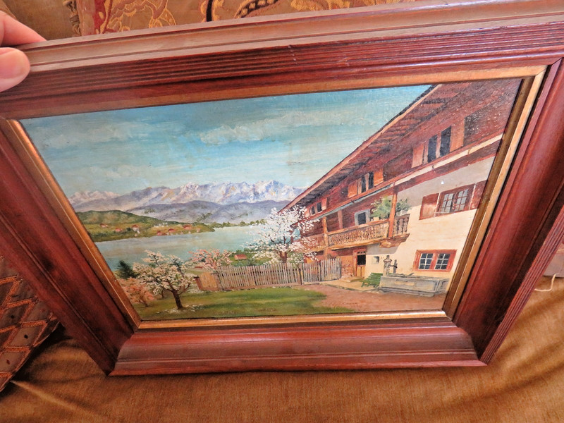 VINTAGE 1934 DATED CHATEAU & MOUNTAINS LANDSCAPE OIL PAINTING by J.M. CALOR gallery