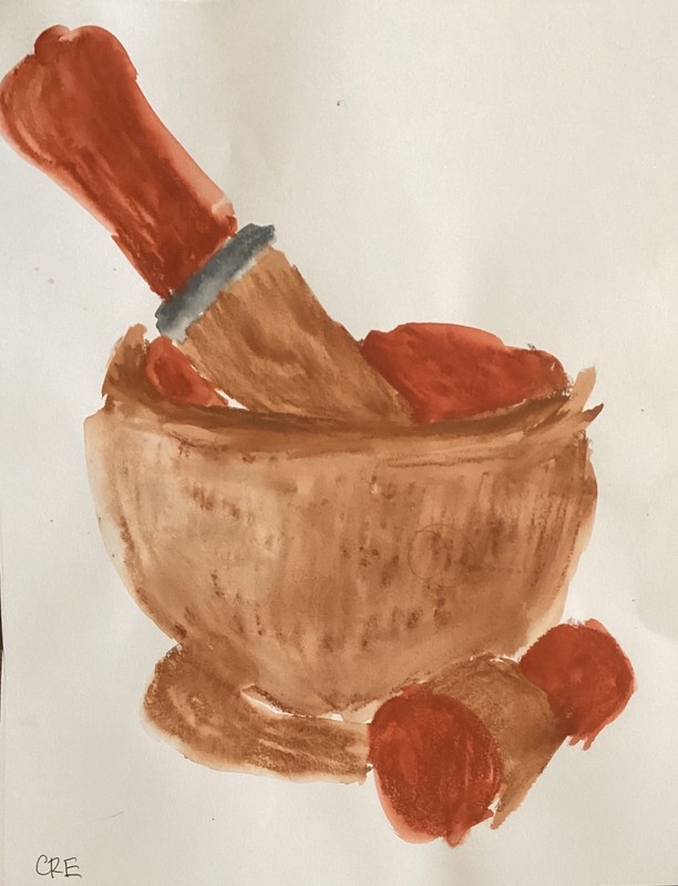 African Pottery Still Life Original Art Kitchen Tool 11×14 Wet Pastel On Paper