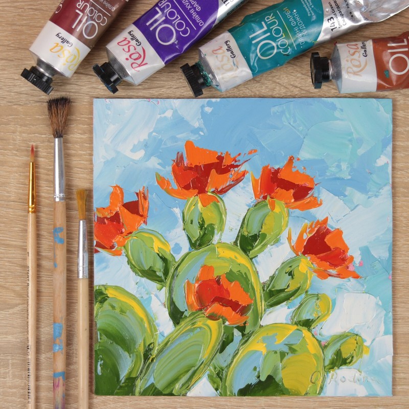 CACTUS FLOWER Oil Painting Orange Cactus Bloom Original Painting Desert Bloom gallery