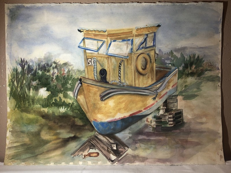 Watercolor Painting Artist Signed Joan Perry Original Vintage Art 30”Wx22 1/4”H gallery