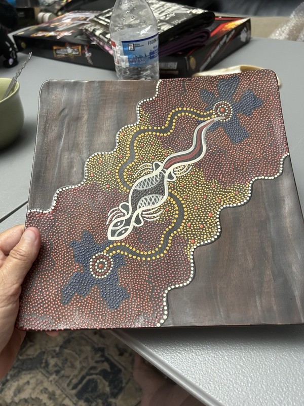 Australian Aboriginal Dot Painting Lizard Painting on Wood Panel, Unframed