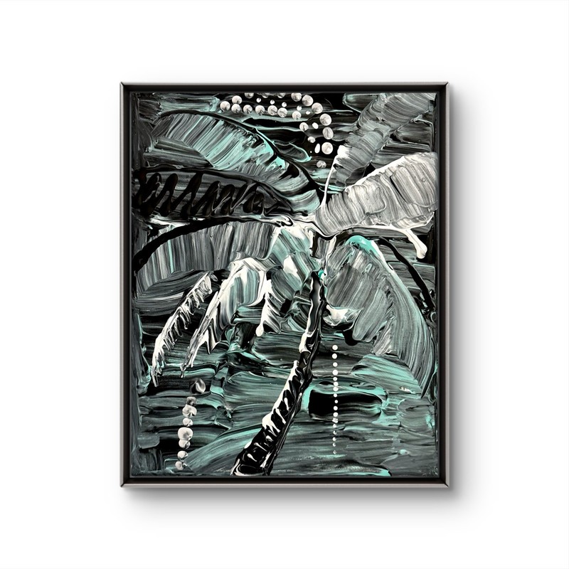 Original Expressionist 8×10 Tropical Palm Gouache Canvas Signed Home Decor Art