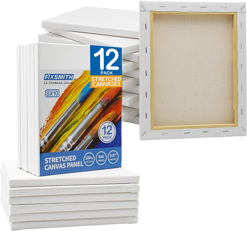Stretched Canvas for Painting- 8X10 Inch,Bulk Pack of 12,Primed,100% Cotton,5/8 gallery
