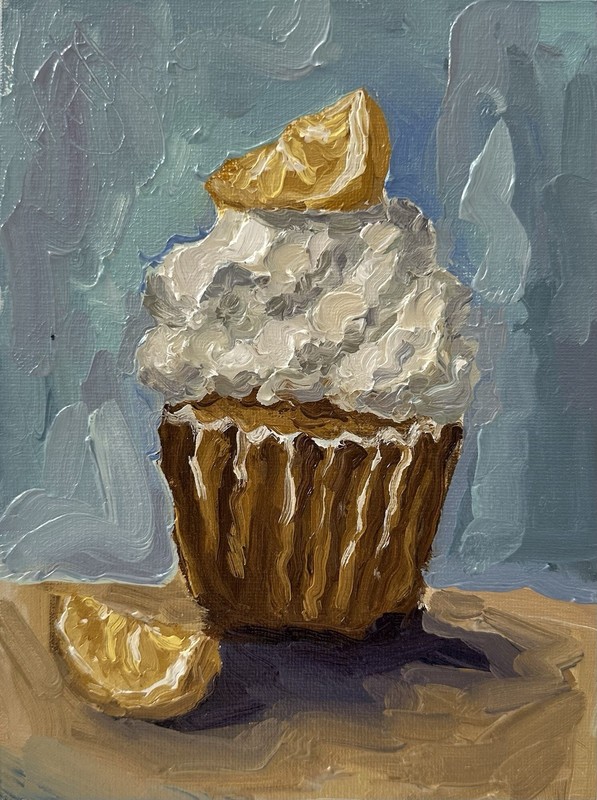Cupcake Original Impressionist Oil Painting Still Life Food Art Kitchen Decor