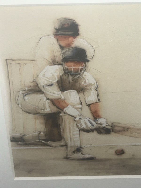 Original Vincent George Baseball Players Watercolor 17 5/8”W 21 5/8”T Framed