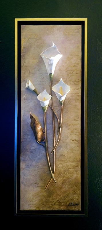 Original Mixed Media Textured Calla Lily Wall Art Framed 3D Floral OOAK Signed