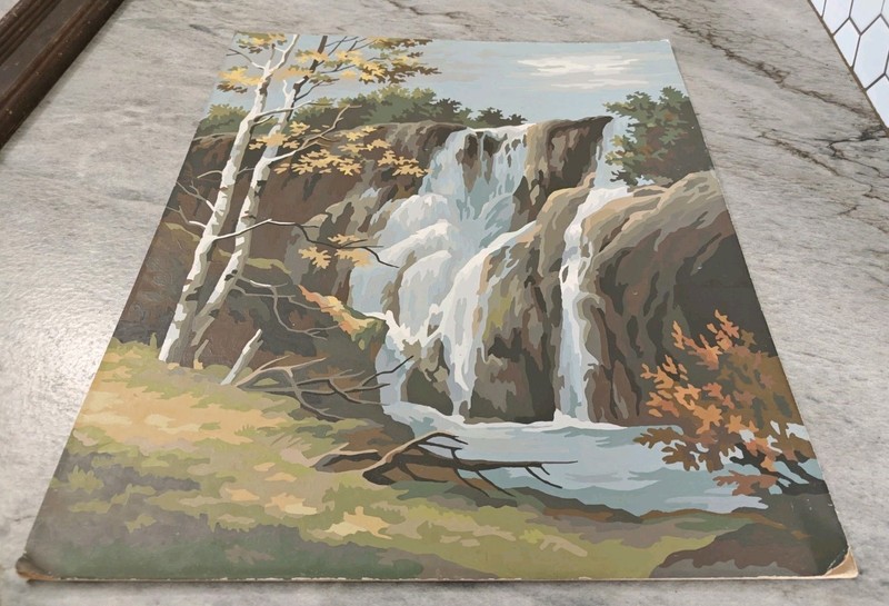 Vintage Waterfall Paint By Number Wall Art Decor Fall Nature Outdoors 16x20" gallery