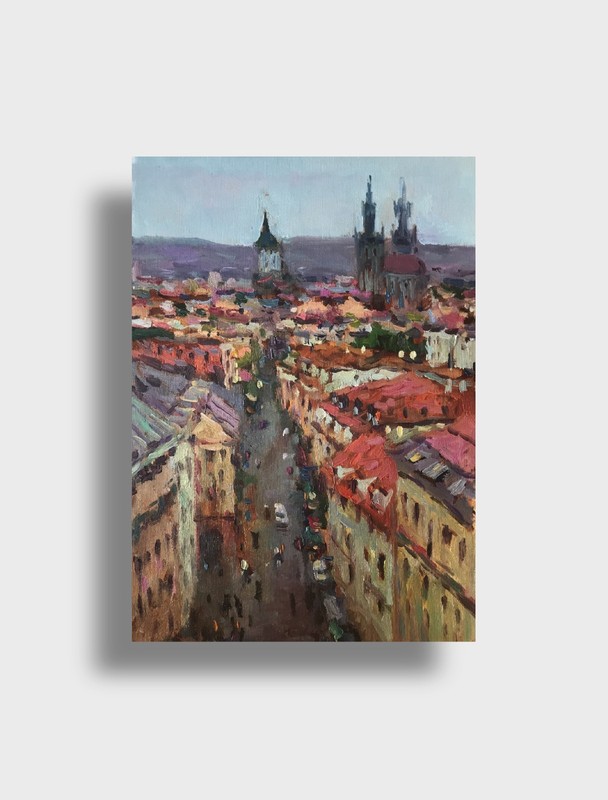 Oil painting Old city Ukrainian painter canvas Unframed original Decor landscape