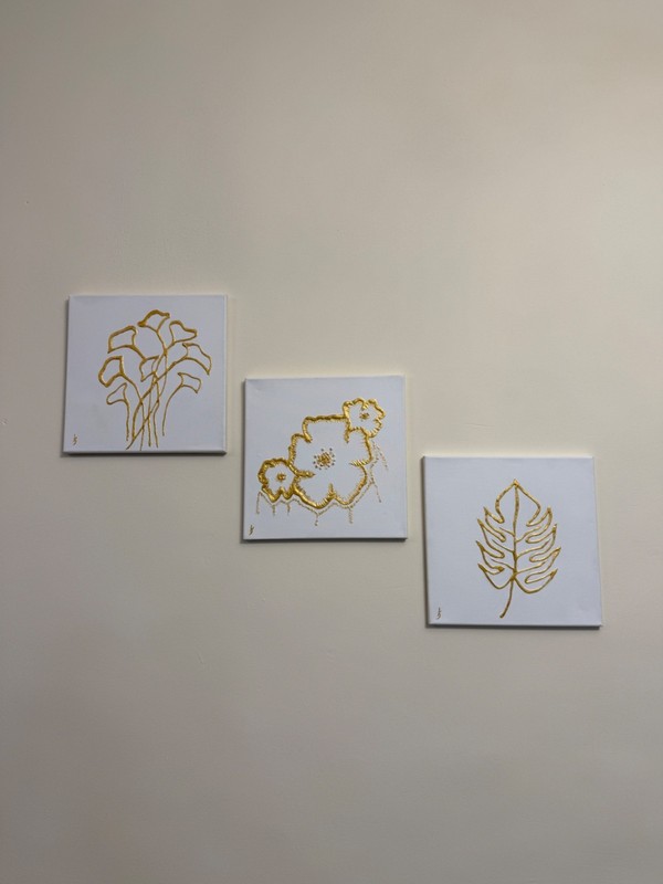 3D Gold Acrylic Canvas Paintings – Set of 3 Handmade Wall Art 30x30cm gallery