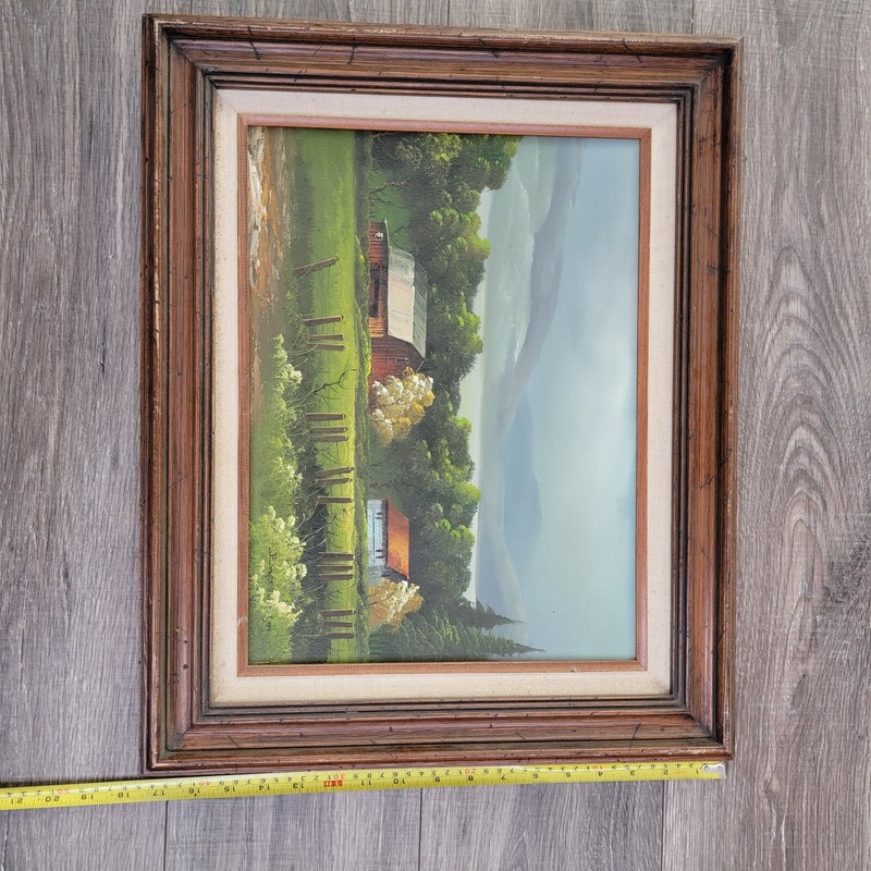Everett Woodson Oil Painting Rural Farm Scene Red Barn on Canvas Framed 16 x 21" gallery