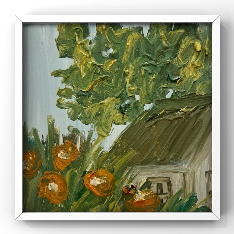 Village Scene Painting Countryside Landscape Art Country House Cabin Cottage Art