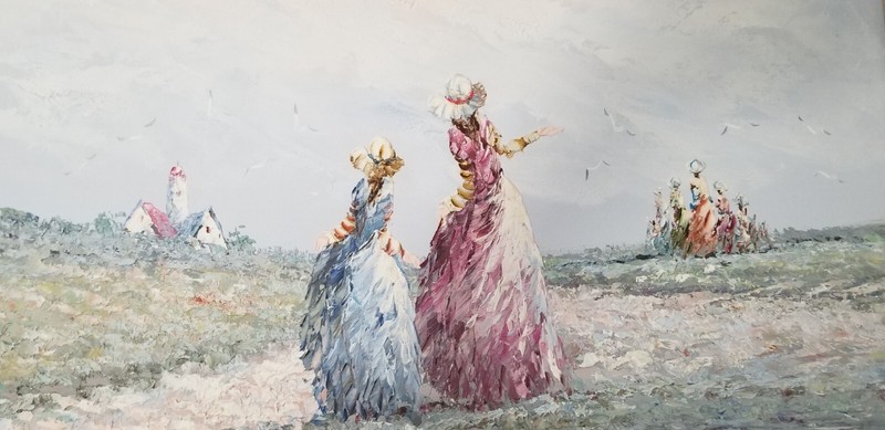 Marie Charlot Impressionist Original Oil Painting Signed «Ladies On The Beach»
