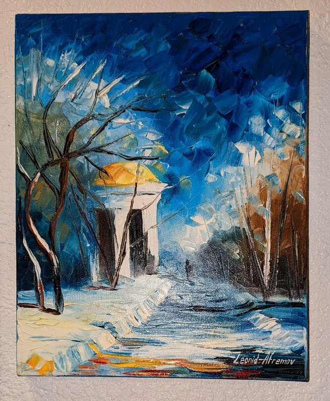 AFREMOV – ORIGINAL OIL ON CANVAS PAINTING 2014 – PARK IN WINTER SNOWFALL