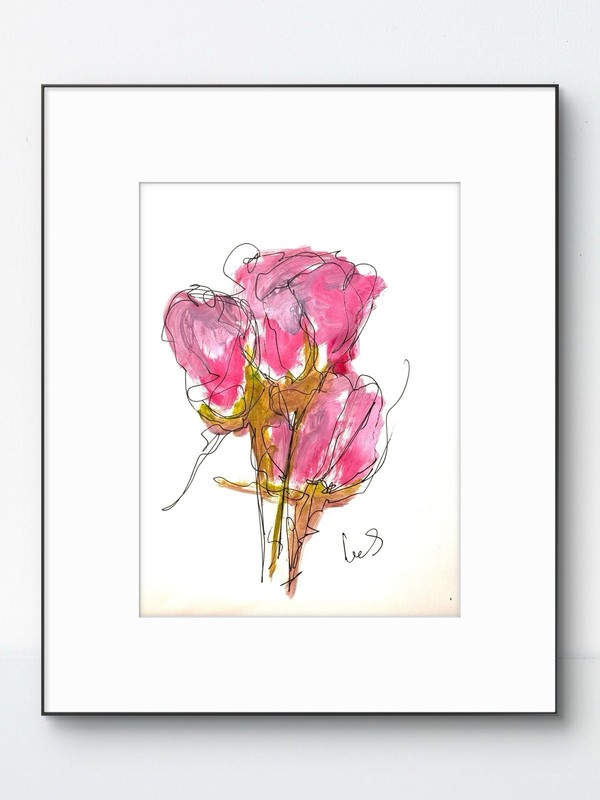 SAMATOWIC Original Abstract Pink Roses Expressive 9X12 Paper Handmade Signed 28
