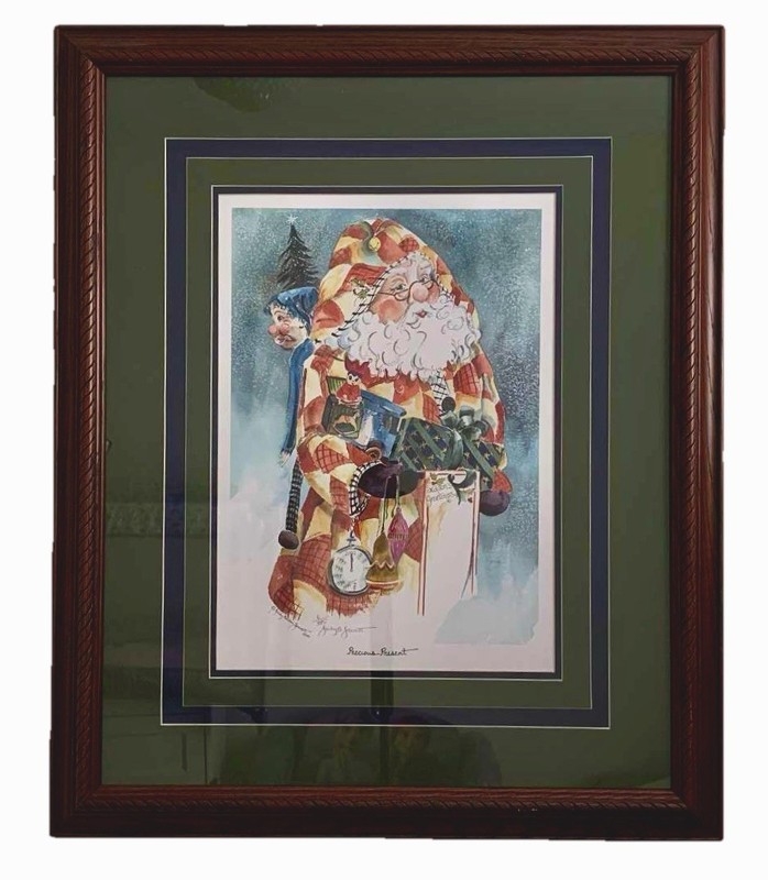 Christmas Item Painting, Santa Claus Framed Very Old Collectible Item.