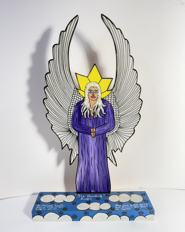 Michael Finster Acrylic On Plywood “The Guarding Angel” Outsider Art 1994